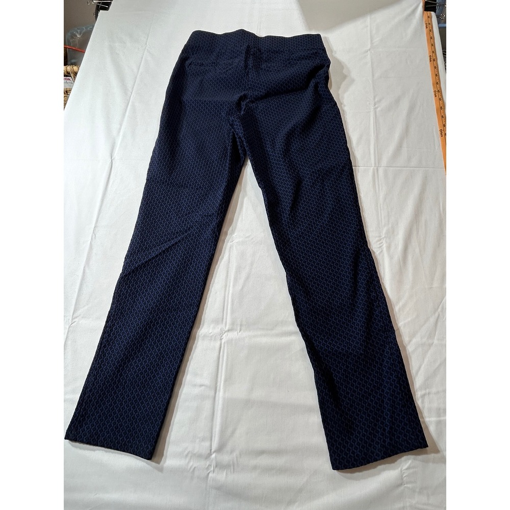 Berkley Jensen Navy Blue Geometric Diamond Print Pull On Straight Leg Pants M